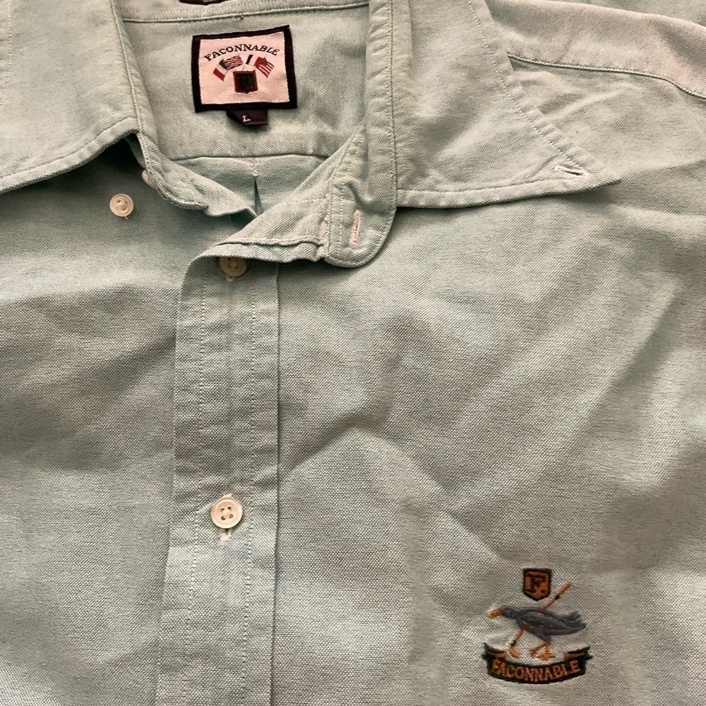 Men’s use size L large blue Facconable shirt sleeve button front cotton shirt - Picture 4 of 5